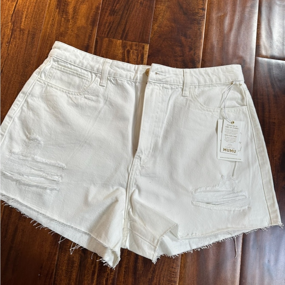 SHOW ME YOUR MUMU 	Philly Pinch Waist Shorts ~ Seasalt/White - NWT